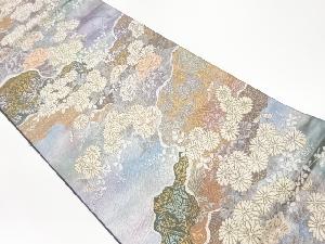 道長取に菊・牡丹・花唐草模様織出し袋帯